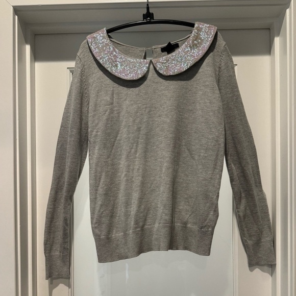 H&M Gray Sweater with Sparkly Sequin Collar Women’s M Holiday Party Top - Picture 4 of 13